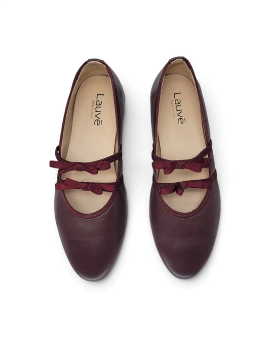 Lauve ruby burgundy leather bow ballerina | kids shoes fast shipping