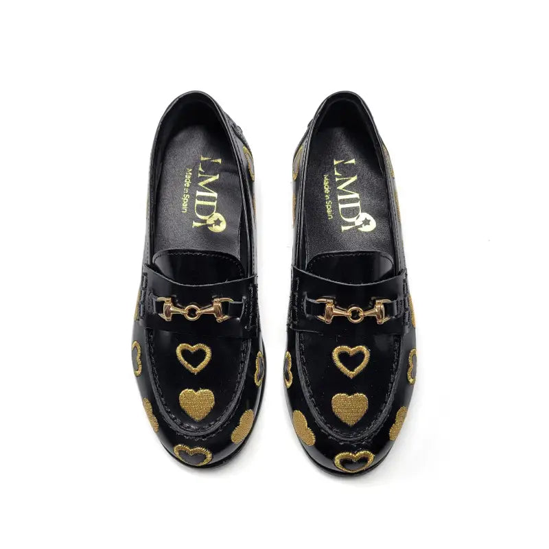 Lmdi black gold heart slip on loafer 102126 - school shoe