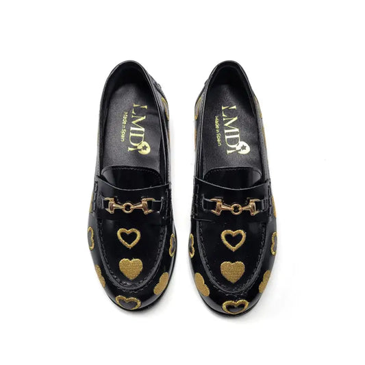 Lmdi black gold heart slip on loafer 102126 - school shoe