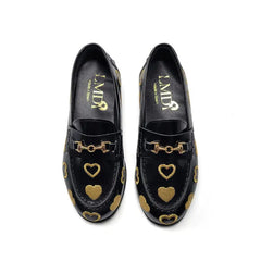 Lmdi black gold heart slip on loafer 102126 - school shoe