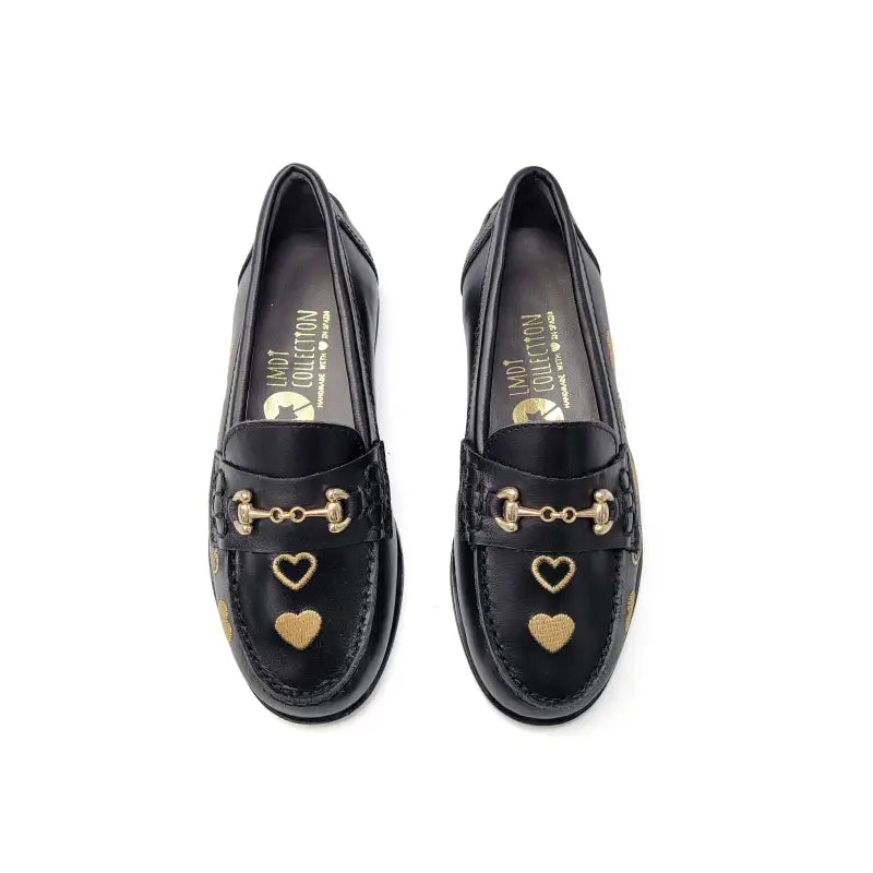 Lmdi black gold heart loafer for school 102126 - girls