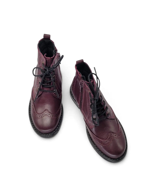 Lmdi burgundy leather lace-up bootie | kids shoes fast shipping