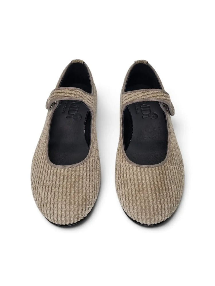 Lmdi iria desert taupe ribbed velvet mary jane | kids fast shipping