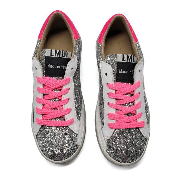 LMDI Melide Pink Silver Glitter Lace Sneaker - GIRLS