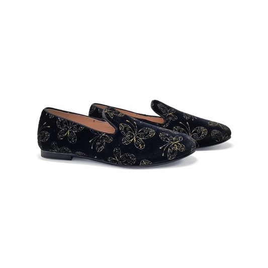 Lmdi sleeper black velvet gold butterfly slip on - smoking shoe
