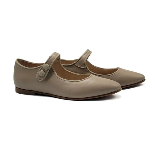 Roomy Kids Taupe Leather Mary Jane Shoes | Laced Shoe