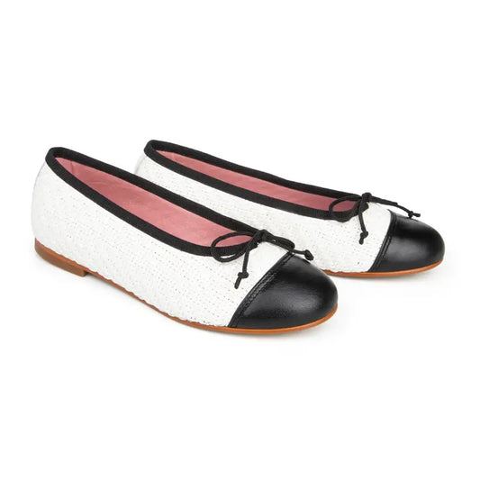 Lmdi white and black basket weave ballet flat 137153a - girls