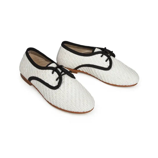 Lmdi white and black lace basket weave dress shoe 137152a - boy