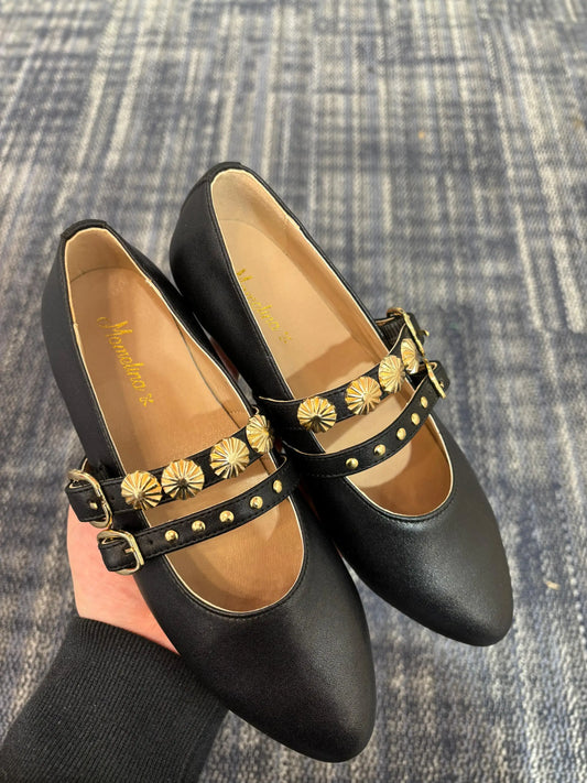 Mamelina black glam double strap mary jane fast shipping