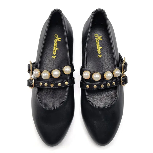 Mamelina Black Leather Embellishment Mary Jane 1230