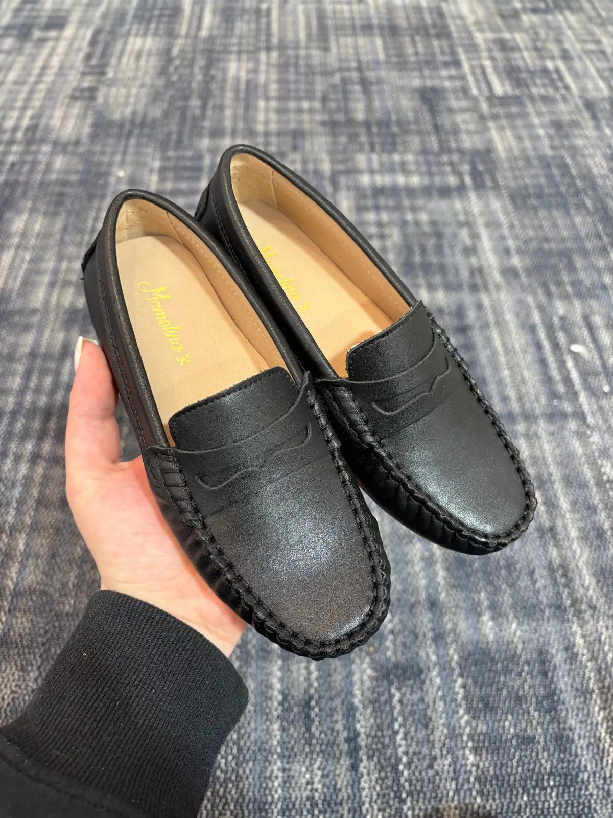 Mamelina black leather penny loafer shoes fast shipping
