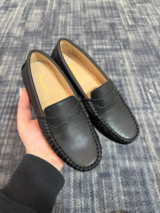 Mamelina black leather penny loafer shoes fast shipping