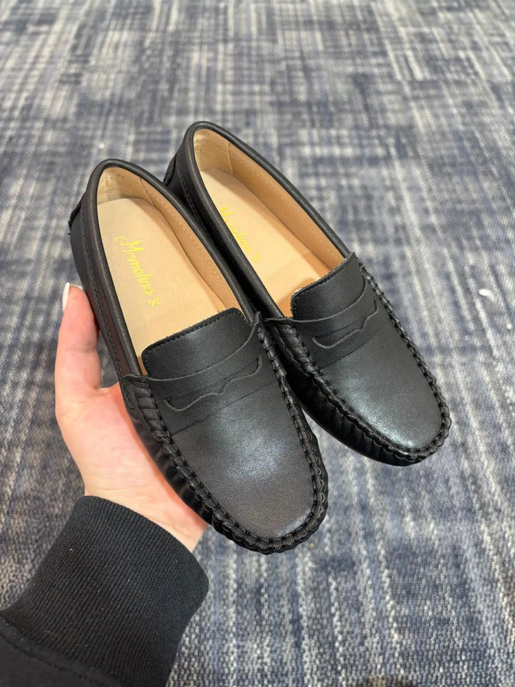 Mamelina black leather penny loafer shoes fast shipping