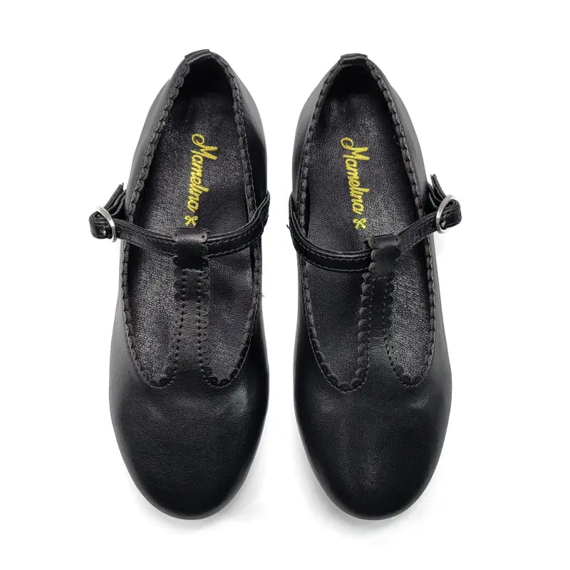 Mamelina black leather t strap 7542 strap