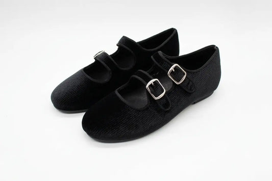 24 mamelina black ribbed double strap mary jane | kids fast shipping