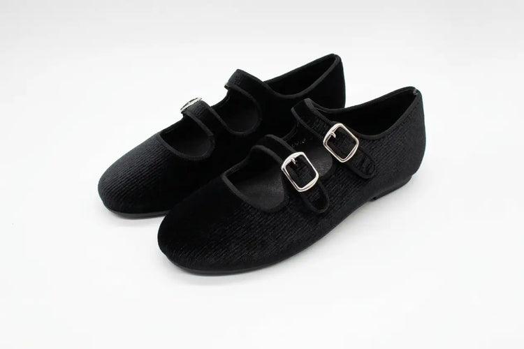 24 mamelina black ribbed double strap mary jane | kids fast shipping