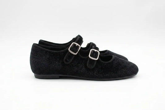 Mamelina black ribbed double strap mary jane | kids fast shipping