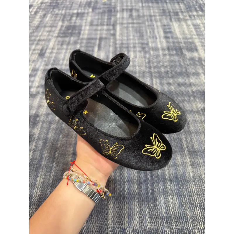 Mamelina black velvet gold butterflies mary jane a011 mary jane