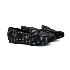 Mamelina Black Velvet Sparkle Dress Slip On Loafer 72989
