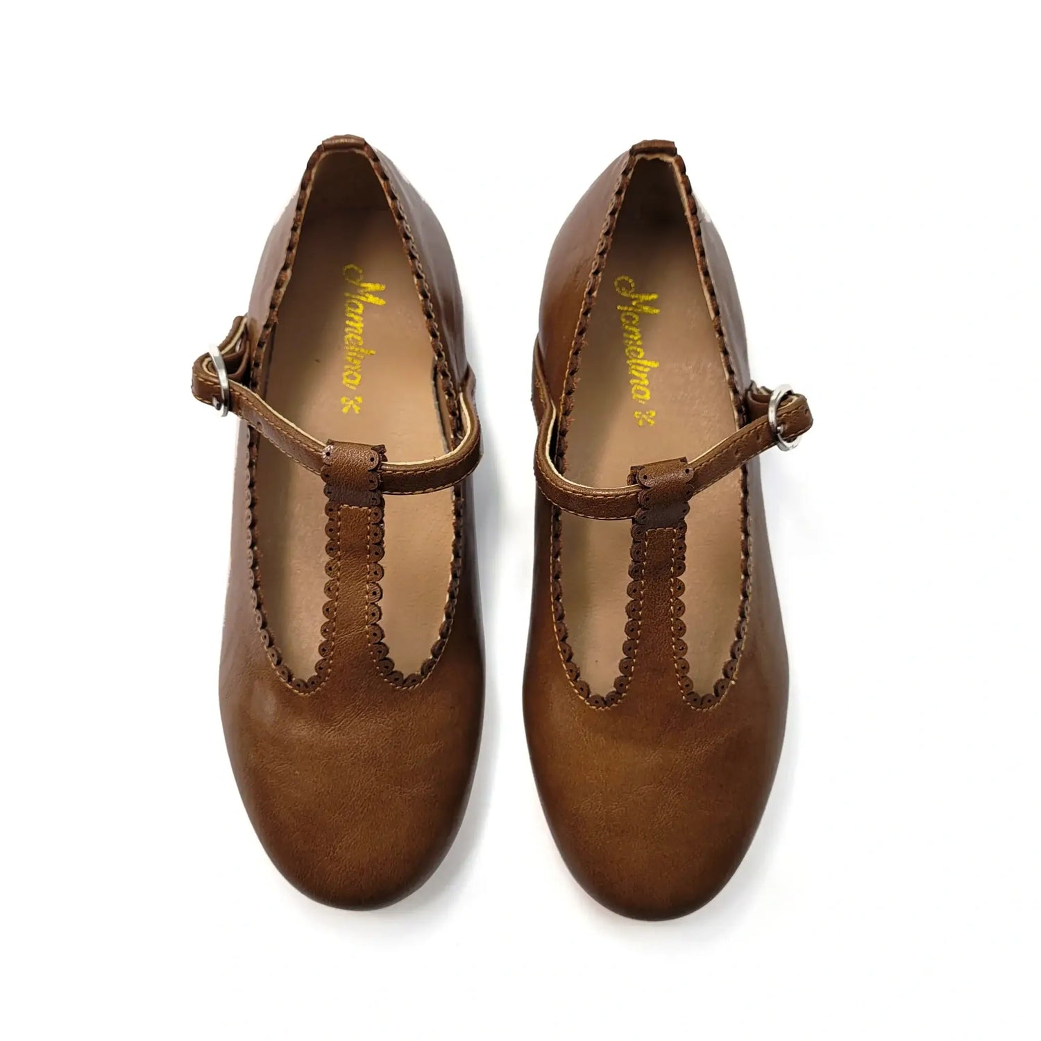 Mamelina brown leather t-strap shoes fast shipping