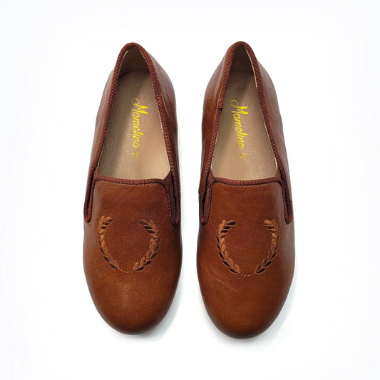 Mamelina brown leather smoking slip ons fast shipping