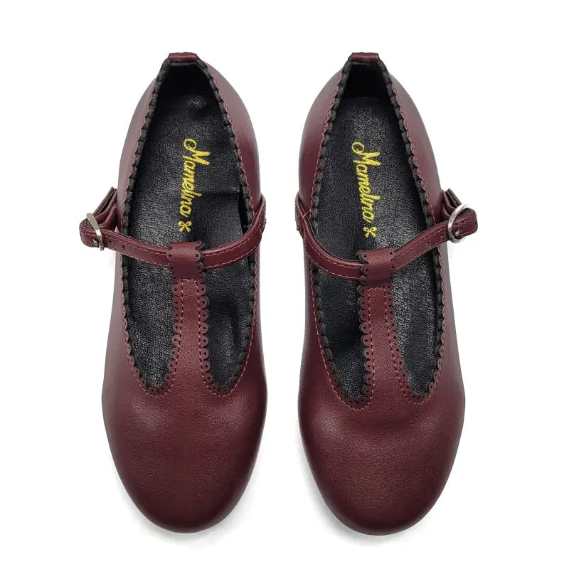 Mamelina Burgundy Leather Girls T-Strap 7542 – Laced Shoe Inc