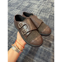 Mamelina dark brown flannel leather monk strap velcro sneaker 20209 24 velcro sneaker