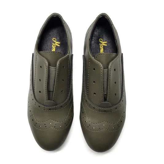 Mamelina Dark Green Wingtip Slip On Oxford 0176