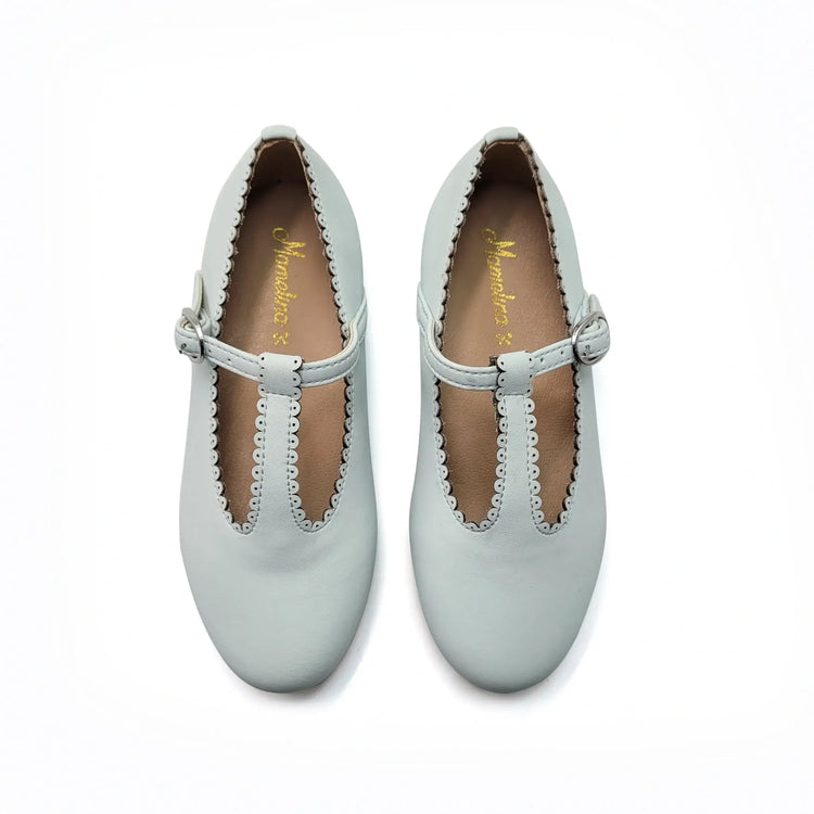Mamelina dusty blue scalloped leather t-strap shoes fast shipping