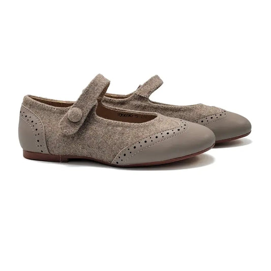 Mamelina Flannel Taupe Wingtip Mary Jane 0918