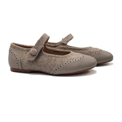 Mamelina Flannel Taupe Wingtip Mary Jane 0918