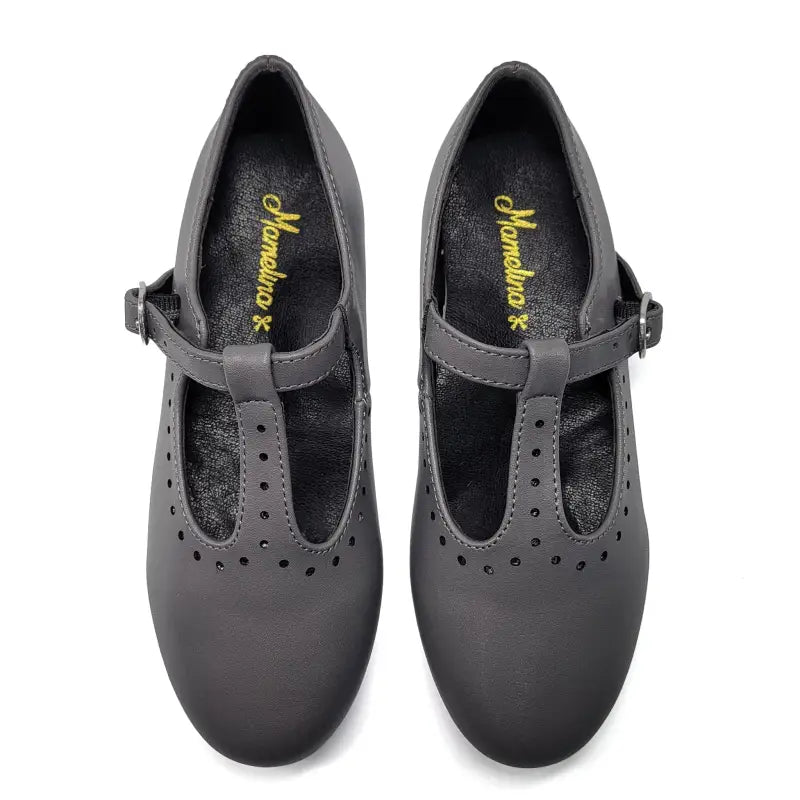 Mamelina Grey Leather T-Strap 7543