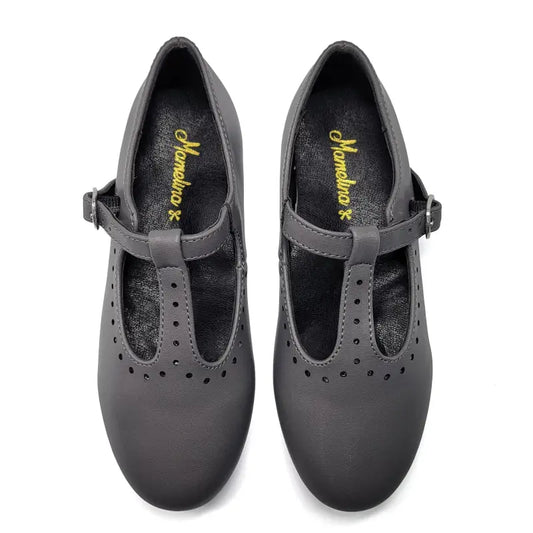 Mamelina Grey Leather T-Strap 7543