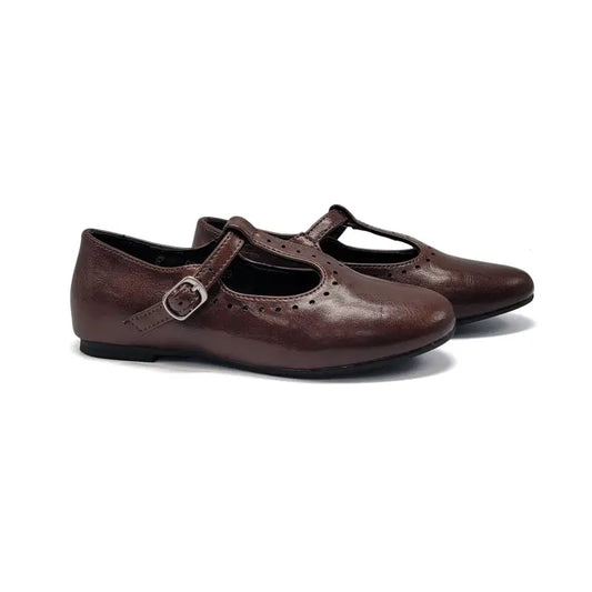 Mamelina Brown Leather T-Strap 7543
