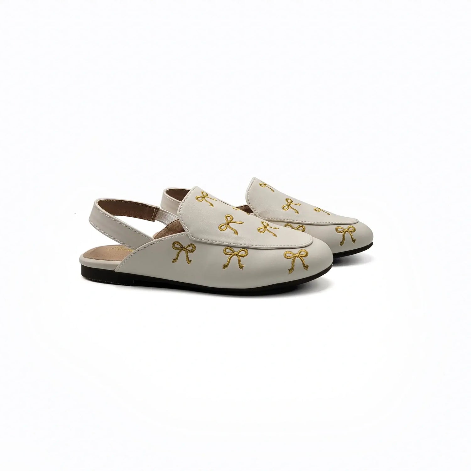 Ivory leather gold bow mule shoes fast shipping