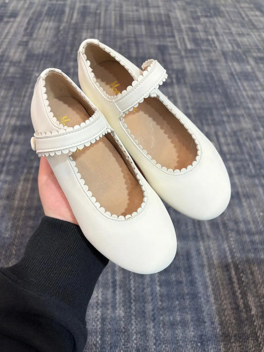 Mamelina ivory leather scalloped mary jane shoes fast shipping