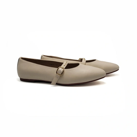 Mamelina light ivory low stud mary jane leather shoes fast shipping