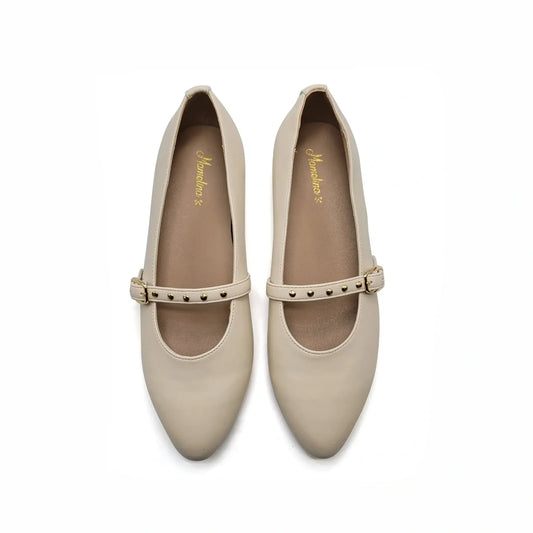 Mamelina light ivory low stud mary jane leather shoes fast shipping