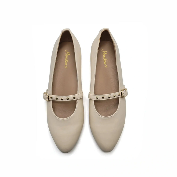 Mamelina light ivory low stud mary jane leather shoes fast shipping
