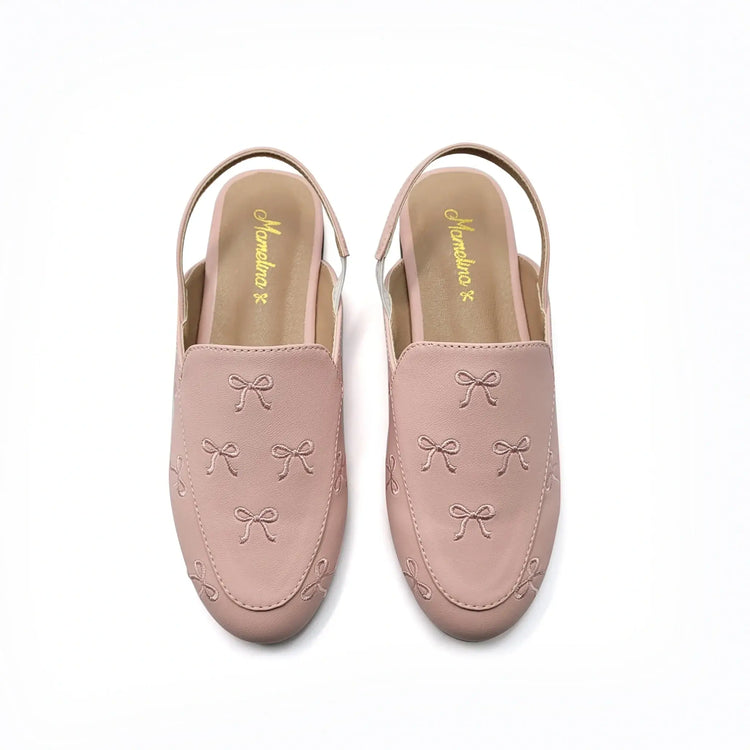 Mamelina light pink bows mule leather shoes fast shipping