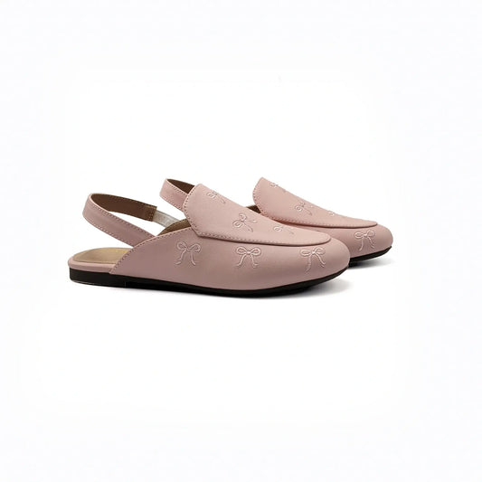 Mamelina light pink bows mule leather shoes fast shipping