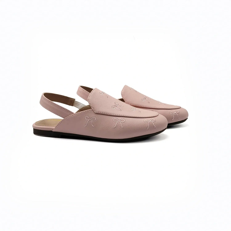 Mamelina light pink bows mule leather shoes fast shipping