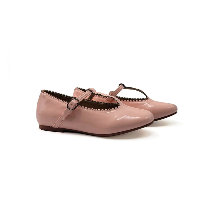 Mamelina light pink patent scalloped t-strap shoes fast shipping