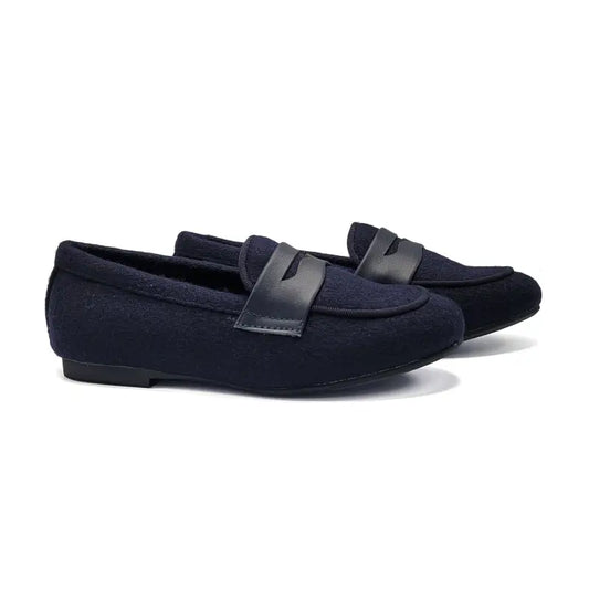 Mamelina Navy Wool Dress Slip On Loafer 72989