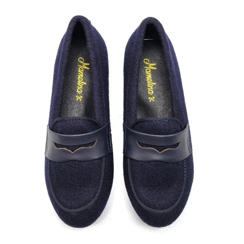 Mamelina Navy Wool Dress Slip On Loafer 72989