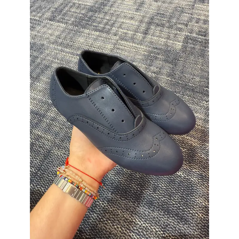 Mamelina navy leather wingtip slip on oxford 0176 22 boys lace