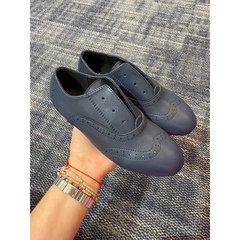 Mamelina navy leather wingtip slip on oxford 0176 22 boys lace
