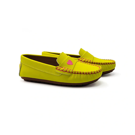 Neon yellow pink heart embroidered loafers fast shipping