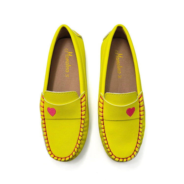 Neon yellow pink heart embroidered loafers fast shipping