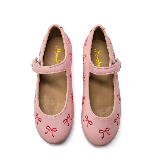 Mamelina pink bow embroidered mary jane shoes fast shipping
